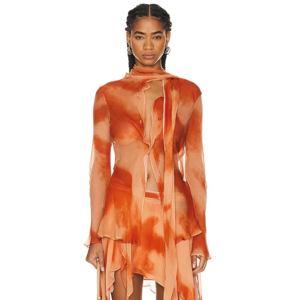 Acne Studios Neck Tie Long Sleeve Top in Orange size 36 / US 4